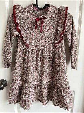 FRIENDS Pink and Burgundy Floral Ruffle Dress